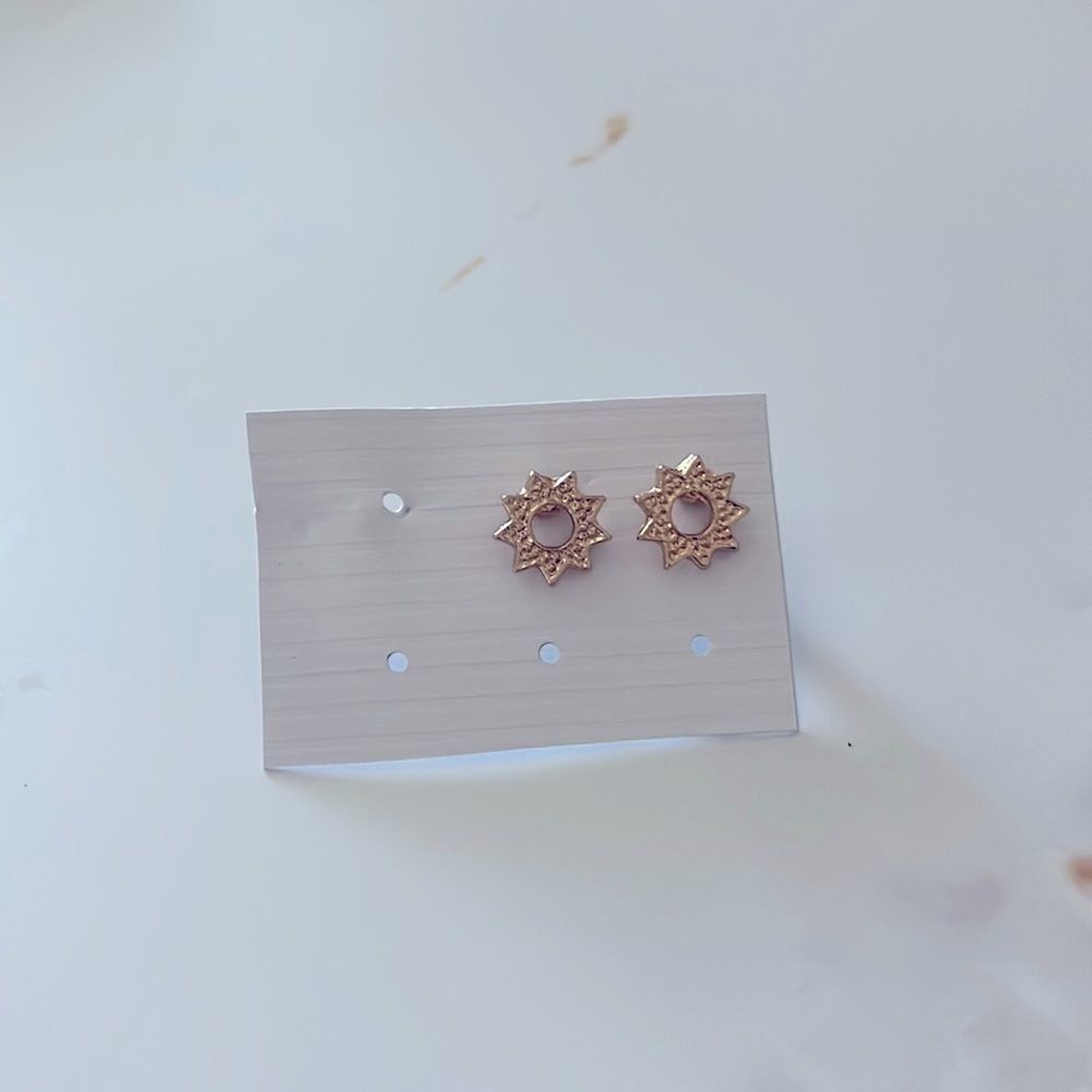 Gold Sun Charm Stud Earrings